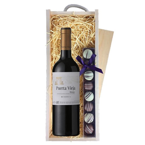 Puerta Vieja Tinto Reserva & Truffles, Wooden Box